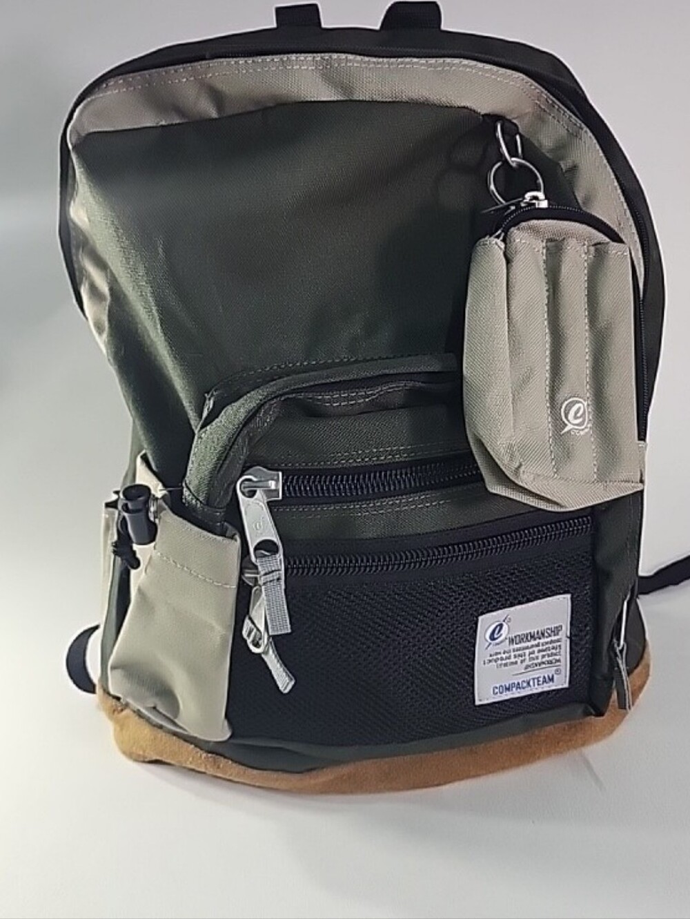 CompactTeam Olive and Tan Men's Mini Backpack with Accessory Pouch